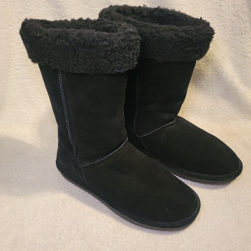 Winter Boots Bearpaw Black Suede Marissa Boots Wool Blend Collar womens size 10